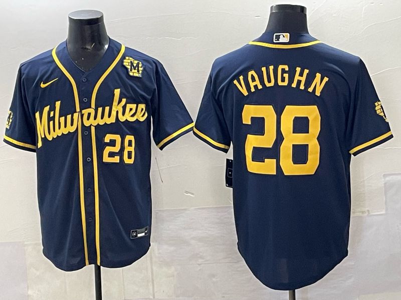 Men Milwaukee Brewers #28 Vaughn Drak Blue Nike MLB 2025 Jersey 07